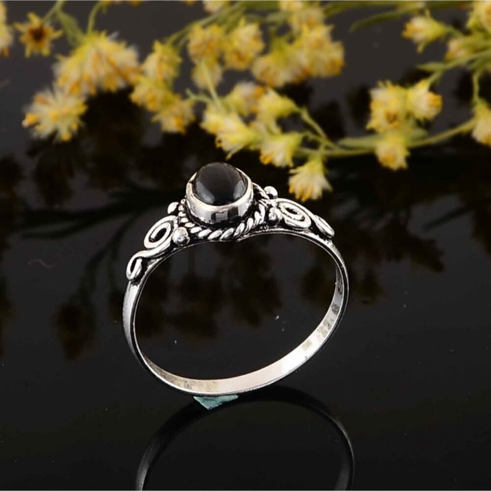 Black Obsidian Ring Everyday Silver Women Jewelry Perfect Gift - Picture 4 of 7